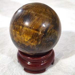 Tigers Eye Med. Sphere- Wooden Stand Sold Separately/Plastic Ring Stand Included